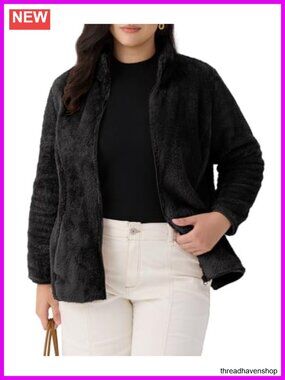 Plus Size Full Zip Fleece Jacket with Pockets Sherpa Lined Hooded